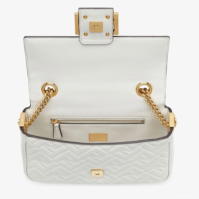 Cheap Midi Fendi Baguette In Chain Leather Nappa FF White Motif Bag 0810